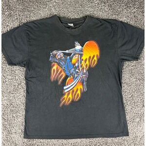 Vintage Chopper Wear Motorcycle Skeleton Flames T-Shirt Black XL Y2K 2005 Biker